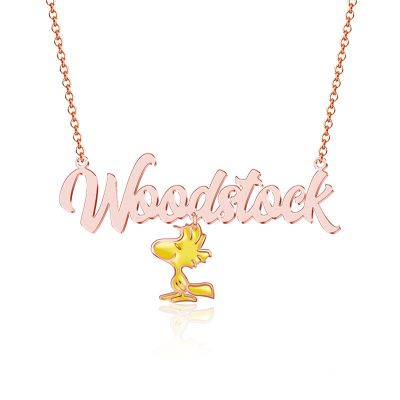 Woodstock - Custom Name Necklace with Little Yellow Bird Adjustable 16”-20”