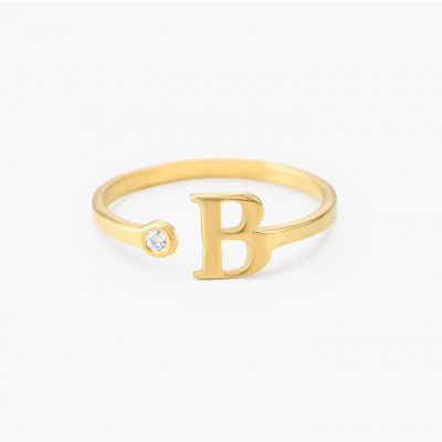 Personalized Letter Ring With Birthstone
