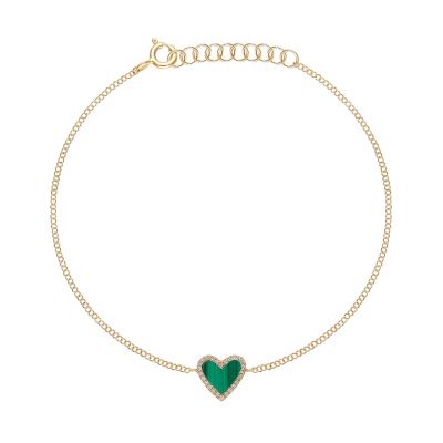 Malachite Heart Bracelet Adjustable Chain 6”-7.5”