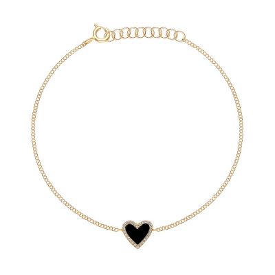 Black Onyx Heart Bracelet Adjustable Chain 6”-7.5”