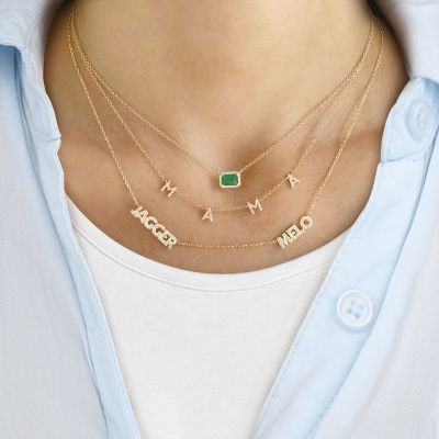 Mama - Custom Diamond Letter Necklace Adjustable Chain 16