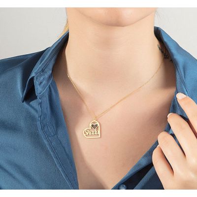 Custom Heart-shape Name Date Necklace Adjustable 16”-20”