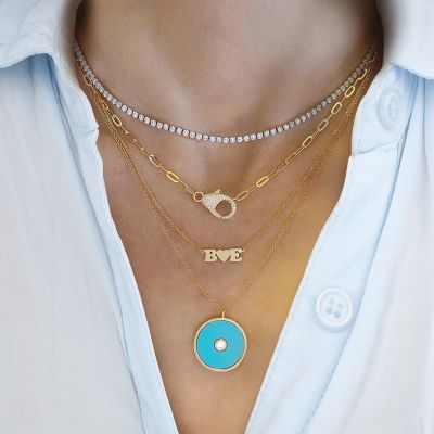Turquoise with Diamond Round Eye Necklace Adjustable 16”-20”