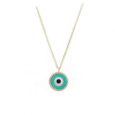 Stunning Turquoise and Diamond Evil Eye Necklace Adjustable 16”-20”