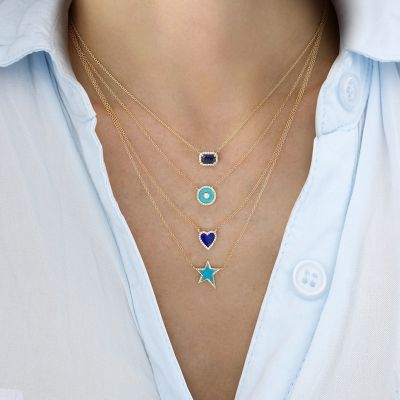 Diamond Evil Eye Necklace Adjustable 16”-20”