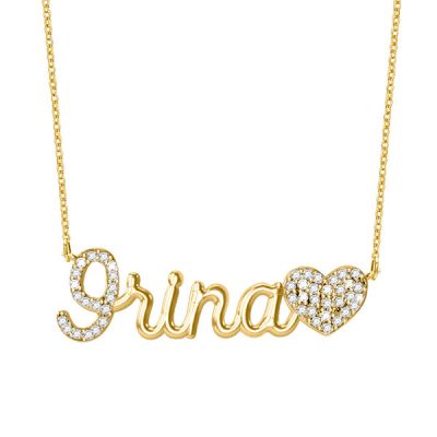 Custom First Letter Diamond Name Necklace with Heart Adjustable 16”-20”
