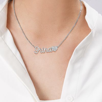 Custom First Letter Diamond Name Necklace with Heart Adjustable 16”-20”