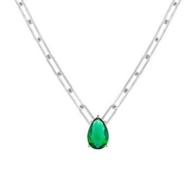 Emerald Green Teardrop Link Necklace Adjustable 16”-20”
