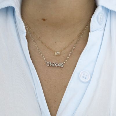 Custom Diamond Pave Date Necklace Adjustable 16”-20”