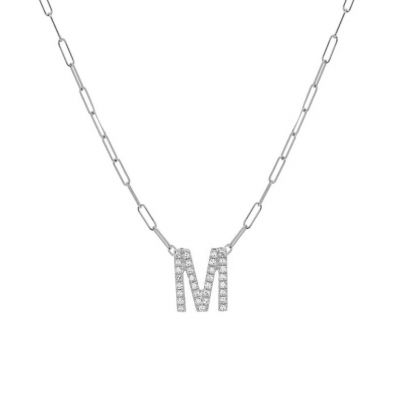 Custom Diamond Pave Uppercase Letter Paperclip Necklace Adjustable 16”-20”