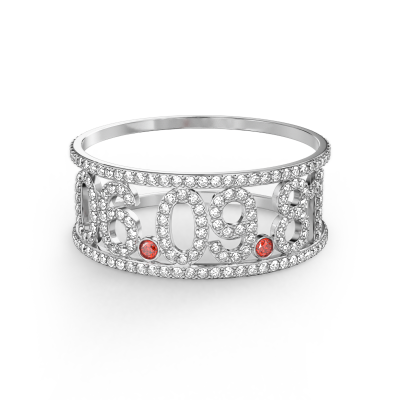 Natalie - Birthday Custom Cutout Diamond Pave Date Ring with Birthstone