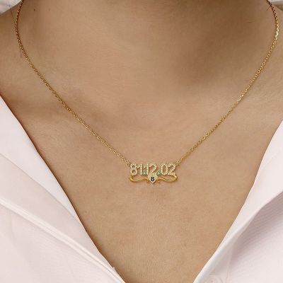 Britney - Birthday Custom Middle Heart Diamond Date Necklace Adjustable 16”-20”