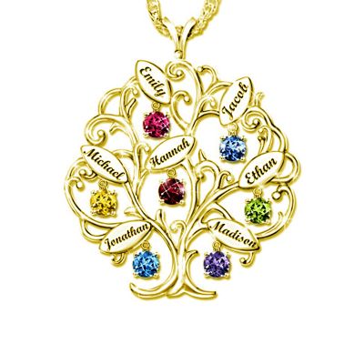Personalized Family Tree Birthstone Multi Name Necklace Adjustable 16”-20”