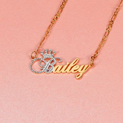 Two Tone Personalized Name Necklace with Crown