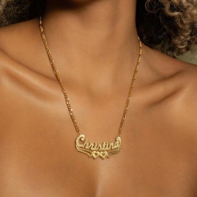 Personalized 3D Double Plated Heart Name Necklace