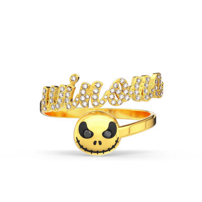 Winona - Custom Diamond Name Ring with Jack Skull