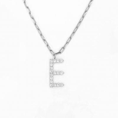 Large Diamond Initial Letter Necklace Adjustable Paperclip Link Chain 16