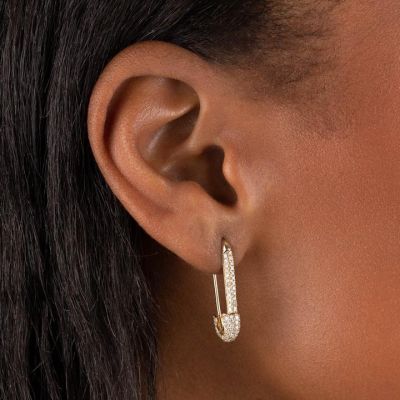 Diamond Safety Pin Drop Earrings
