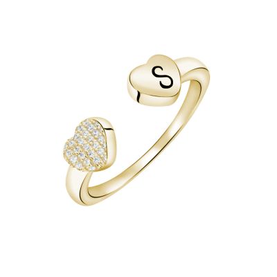 Personalized Open Diamond Heart Letter Ring