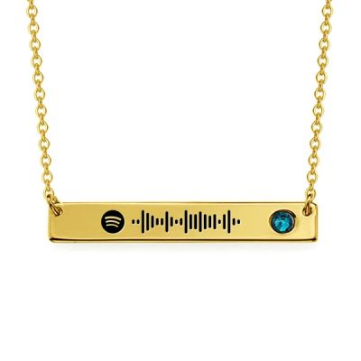Scannable Spotify Code Custom Music Song Bar Necklace with Birthstone Adjustable 16”-20”