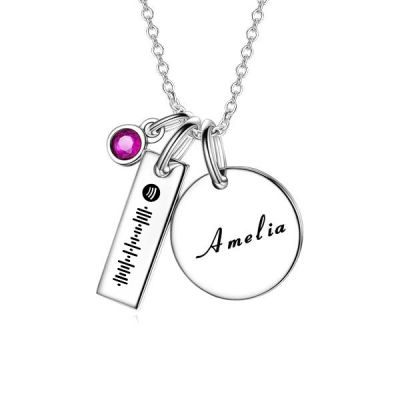 Scannable Spotify Code Custom Music Song Name Necklace with Birthstone Adjustable 16”-20”