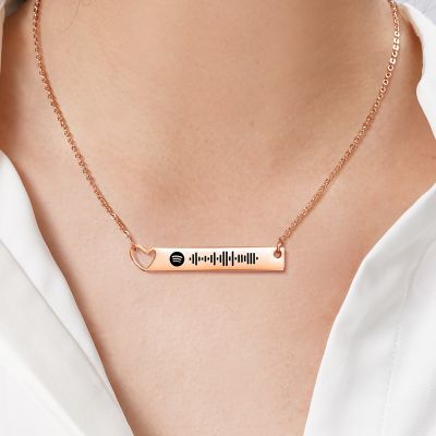 Scannable Spotify Code Custom Music Song Heart Bar Necklace Adjustable 16”-20”