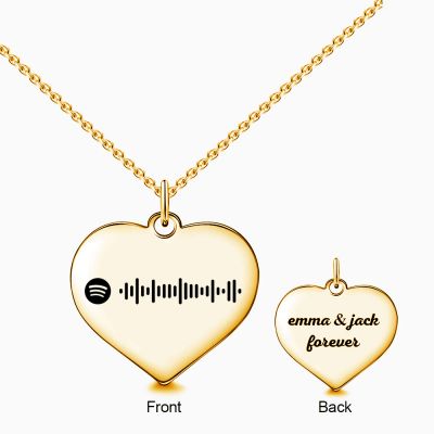 Scannable Spotify Code Custom Music Song Heart Necklace Adjustable 16”-20”