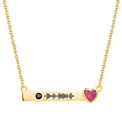 Scannable Spotify Code Custom Music Song Bar Necklace with Heart Birthstone Adjustable 16”-20”