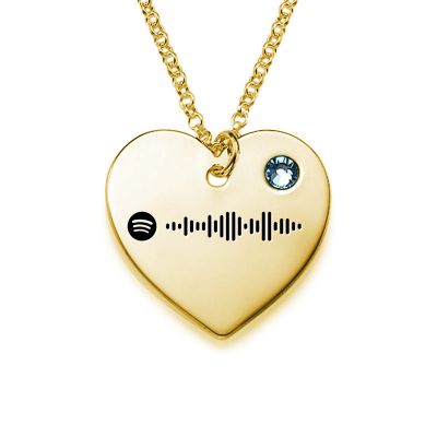 Scannable Spotify Code Custom Music Song Heart Necklace with Birthstone Adjustable 16”-20”