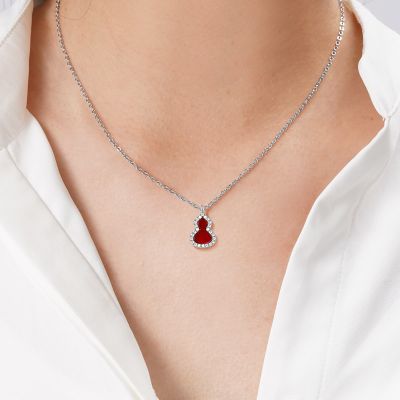 Red Agate Diamond Gourd Necklace