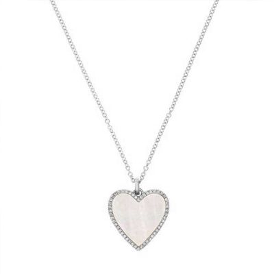 Diamond Pearl Heart Necklace Adjustable 16”-20”