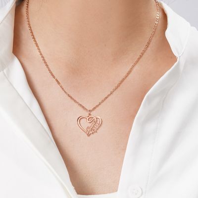 Personalized Heart Double Names Necklace Adjustable 16”-20”