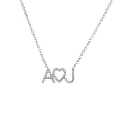 Custom Diamond Heart Nameplate Necklace Adjustable 16”-20”