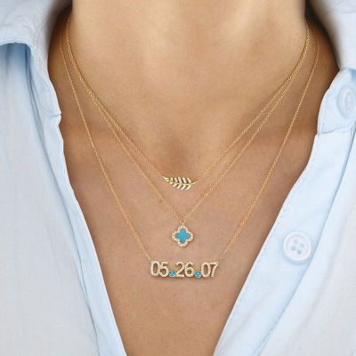 Turquoise Diamond Clover Necklace Adjustable 16”-20”