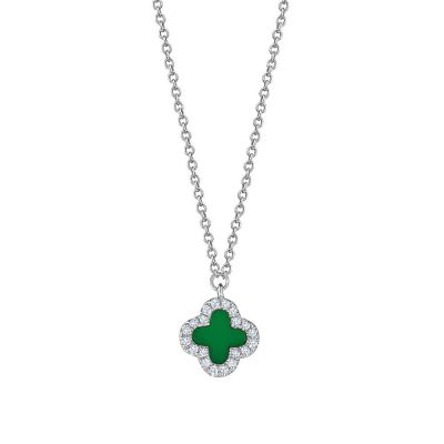 Green Chalcedony Diamond Clover Necklace Adjustable 16”-20”
