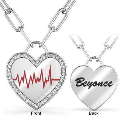 Beyonce - Custom Diamond Heart Beat Name Necklace Adjustable 16”-20”