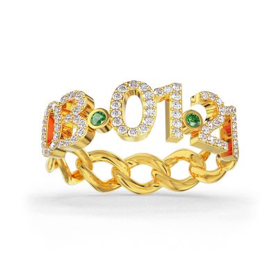 Custom Diamond Date Thick Chain Ring with Birthstone