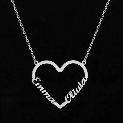 Custom Heart-shape Double Name Necklace Adjustable 16”-20”