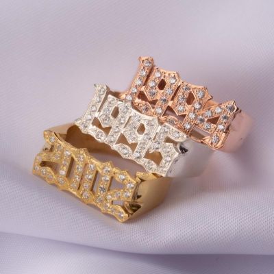 Personalized Gothic Diamond Year Ring
