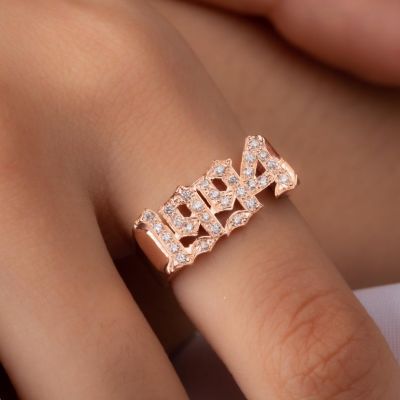 Personalized Gothic Diamond Year Ring