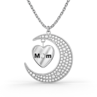 Custom Letter Necklace with Diamond Moon Pendant Adjustable Chain 16''-20''
