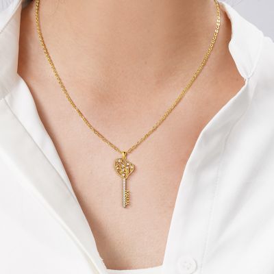 Custom Diamond Key Name Necklace with Family Tree Adjustable 16”-20”