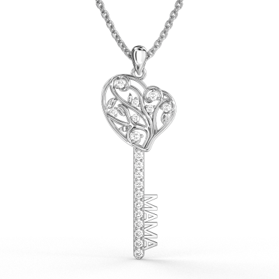 Custom Diamond Key Name Necklace with Family Tree Adjustable 16”-20”
