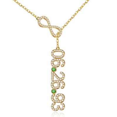 Birthday Custom Date Infinity Pendant Necklace with Birthstone Adjustable 16”-20”