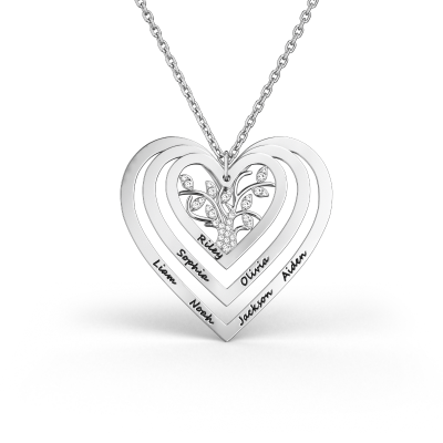 Custom Heart Tree of Life Multi-name Necklace Adjustable 16”-20”