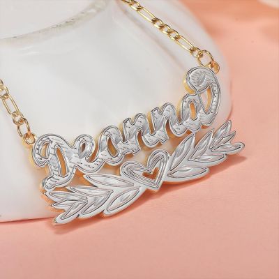 Two Tone Personalized Wing Heart Name Necklace
