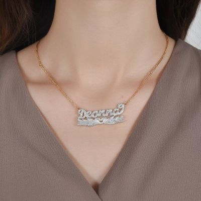 Two Tone Personalized Wing Heart Name Necklace