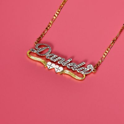 Custom Double Heart Two Tone Name Necklace