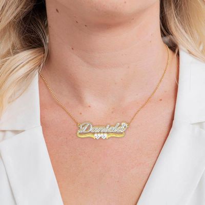 Custom Double Heart Two Tone Name Necklace