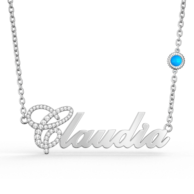 Claudia - Personalized Name Necklace with Turquoise Adjustable 16”-20”